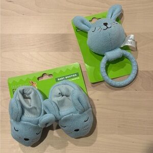 NEW Blue Easter Bunny Baby Rattle and Booties Size 0-6 Months